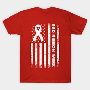 Red Ribbon Week Shirt American Flag Vintage Distressed T-Shirt